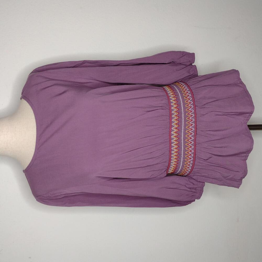 Allegra K Purple Peplum Blouse with Embroidered Waistband